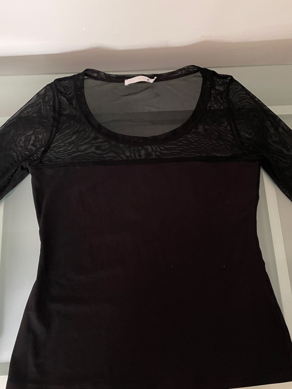 Anne Fontaine Black Sheer Yoke Long Sleeve Top